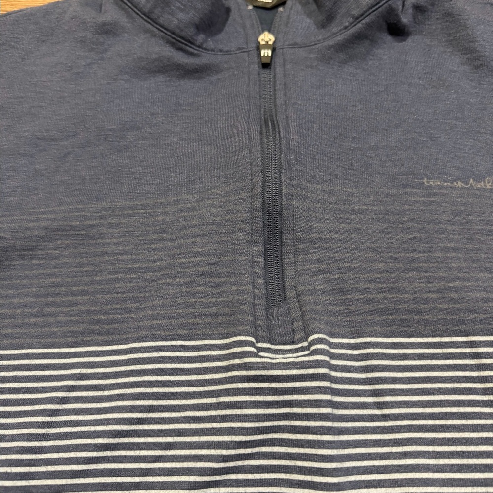 Travis Mathew Men's Blue Quarter-Zip Striped Sweater - Picture 5 of 9